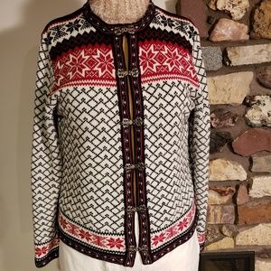 Cardigan sweater cream black & red